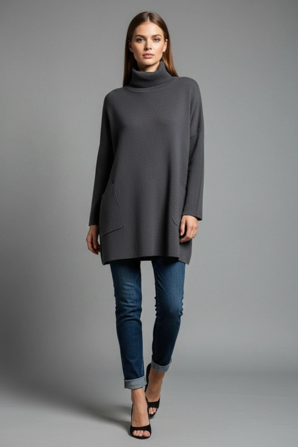 Made in Italy Polo Neck Split Hem Jumper