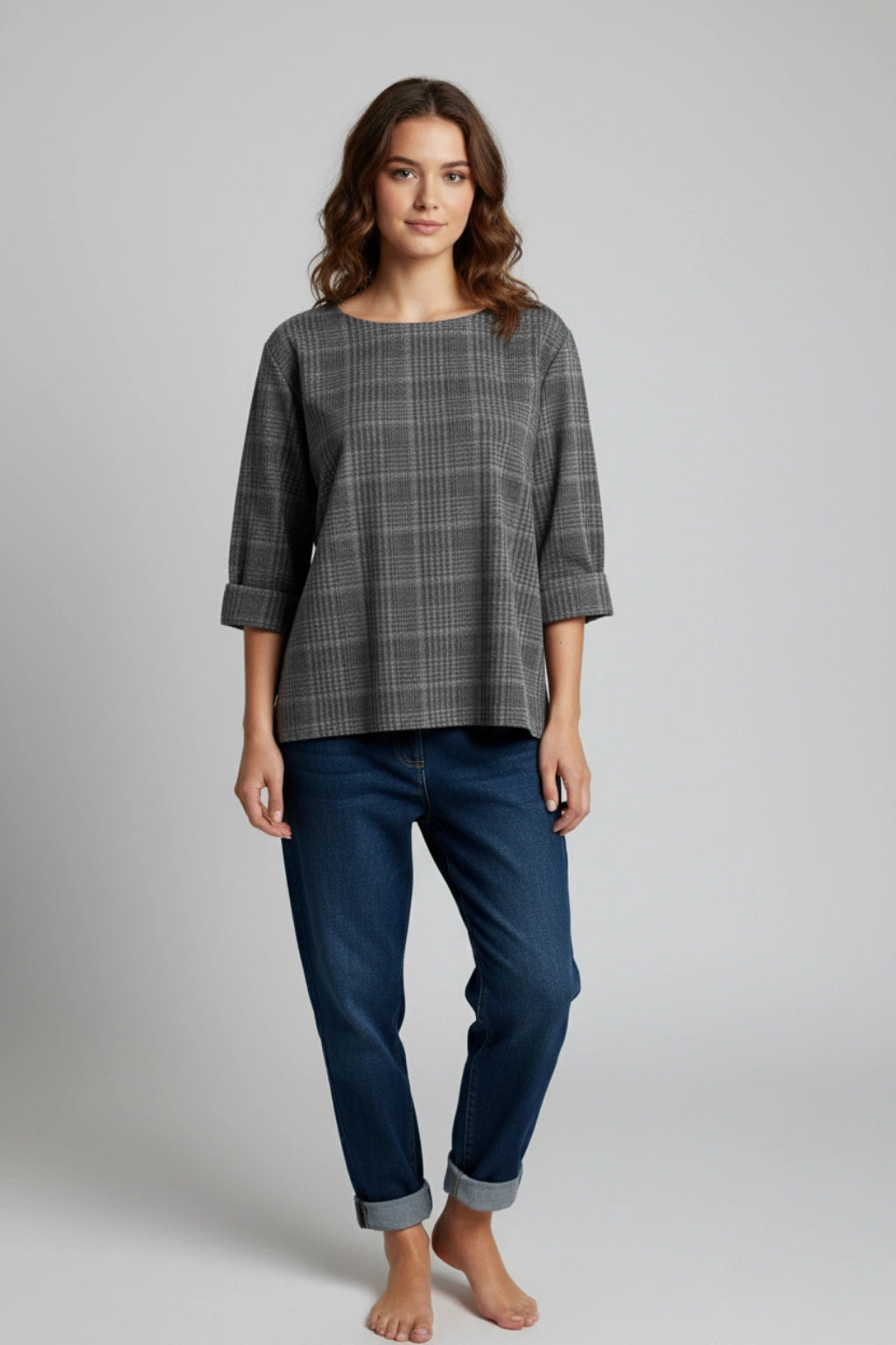 Women's  Plaid 3/4 Sleeve Top