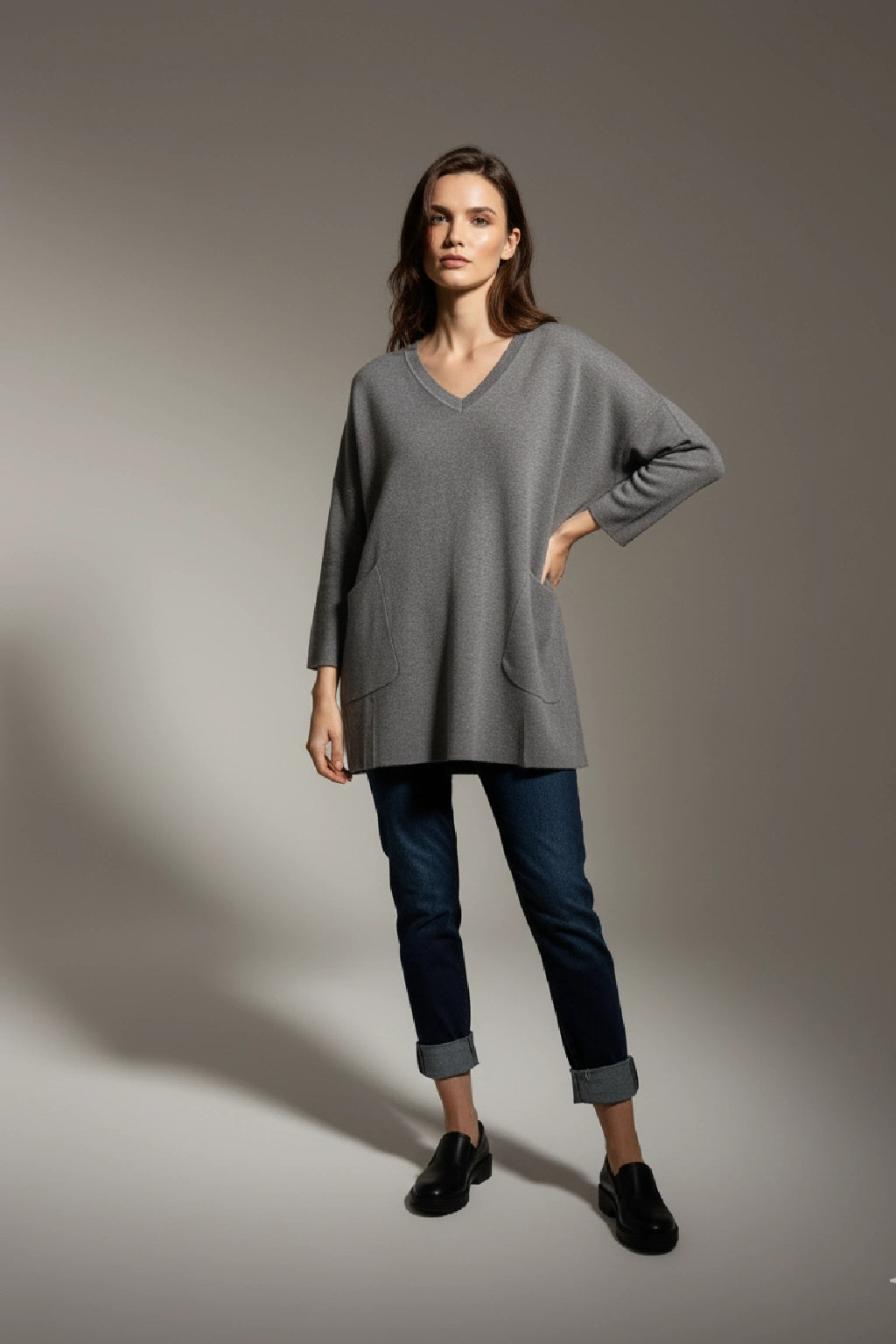 Women's Oversized V-Neck Jumper with Front Pockets