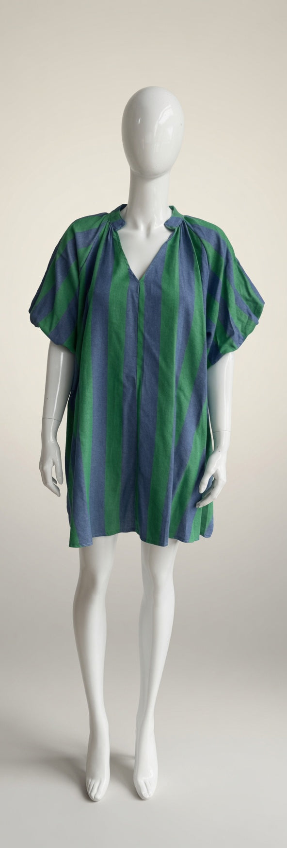 Stripe V Neck Balloon Sleeve Dress