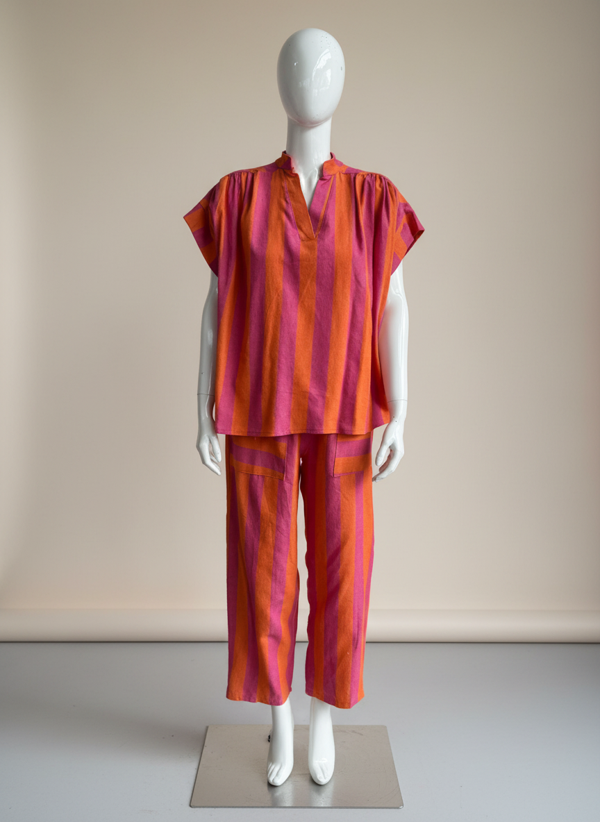 Stripe V Neck Short Sleeve Top