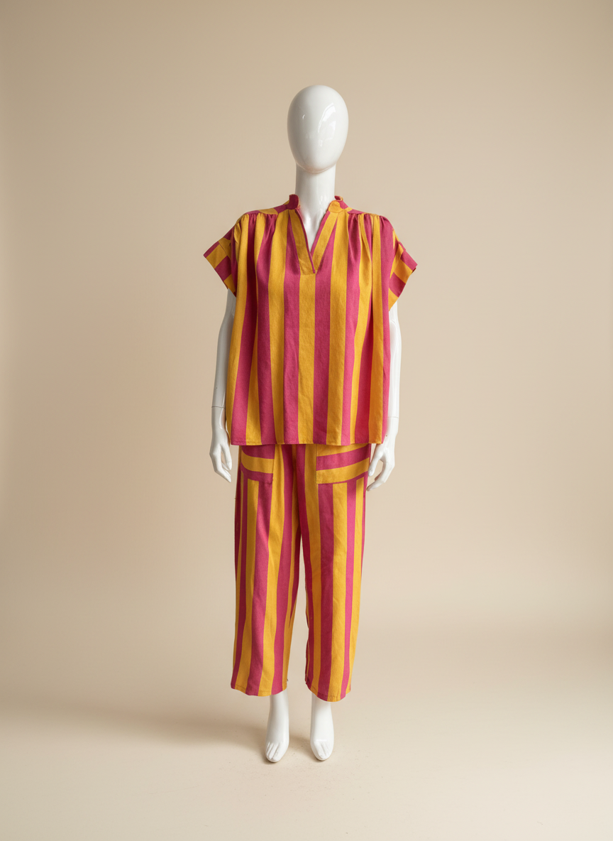 Stripe V Neck Short Sleeve Top