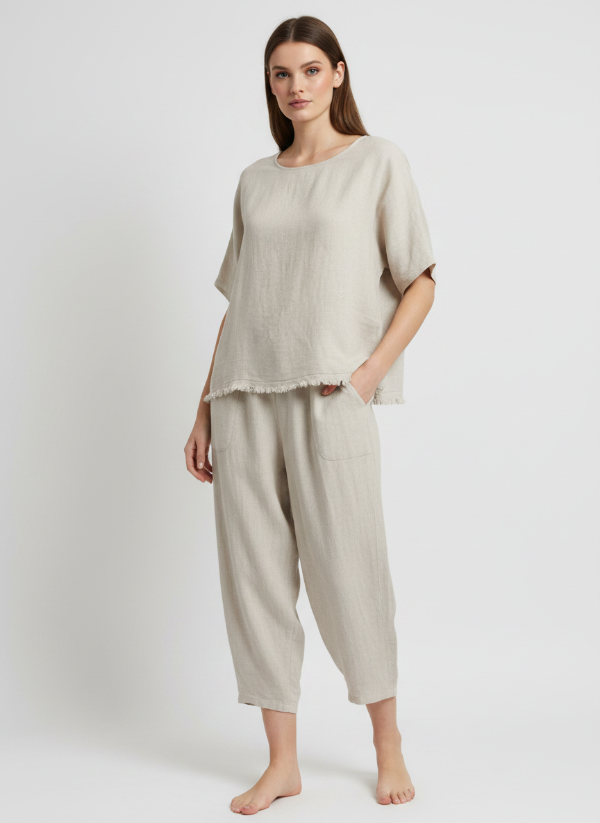 Linen Barrel Leg Cocoon Pant