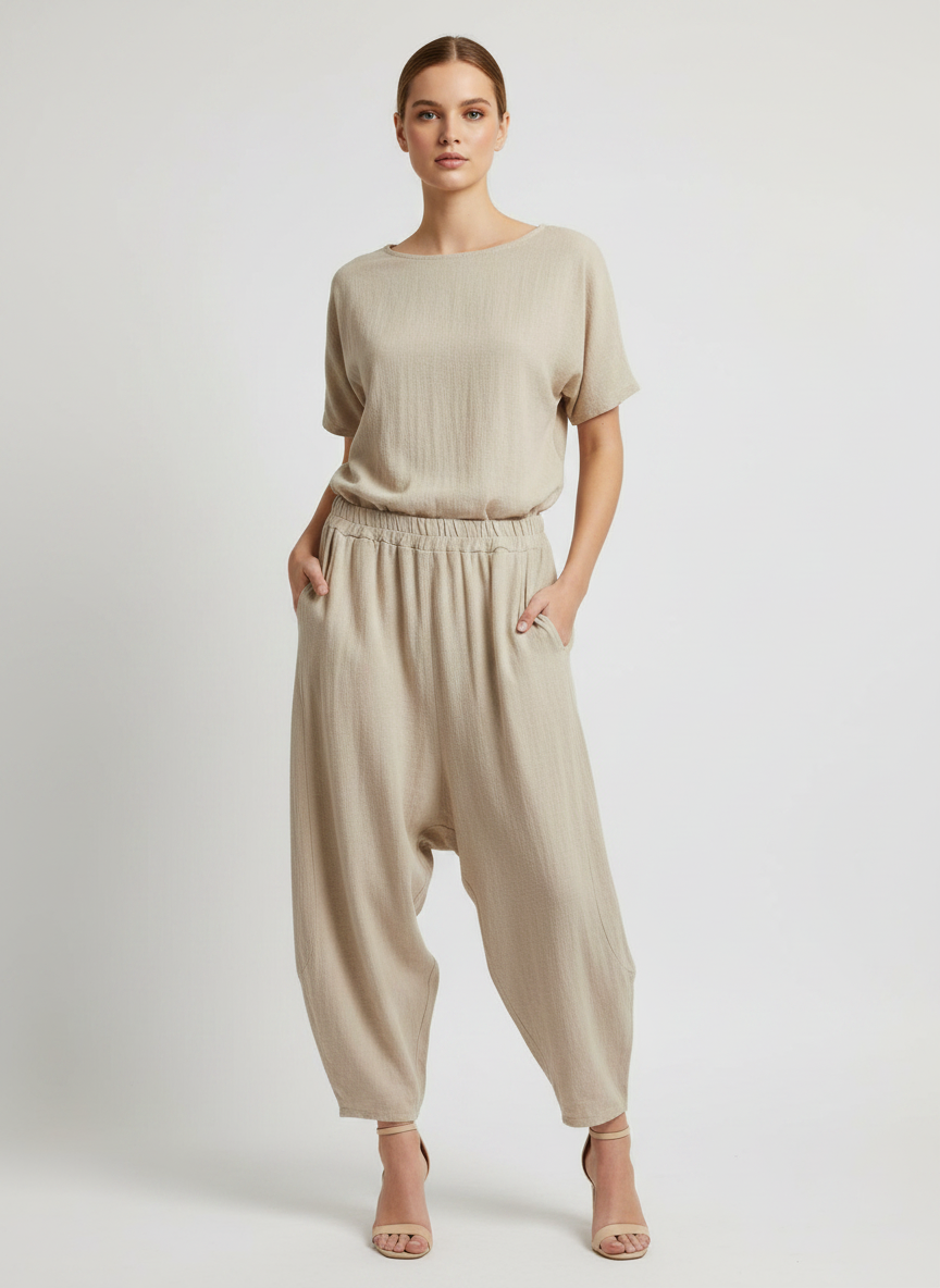 Linen Barrel Leg Cocoon Pant