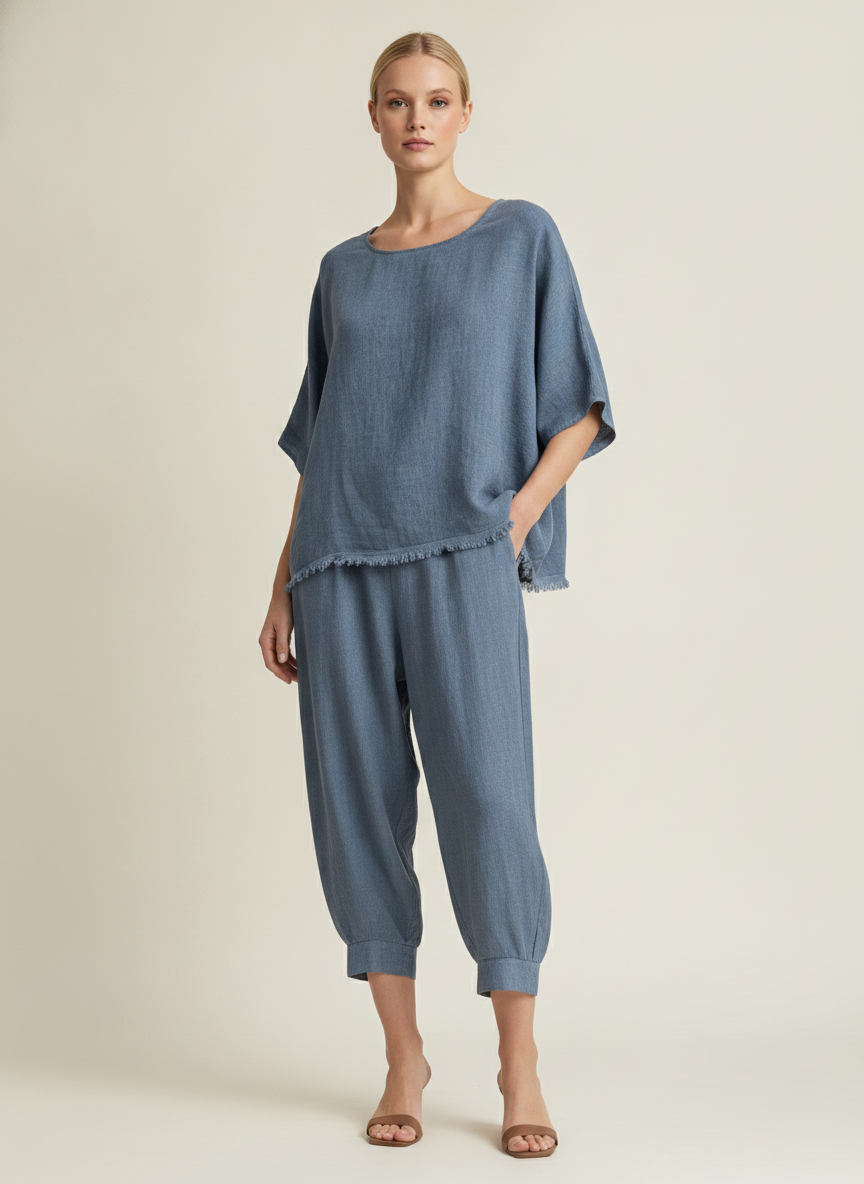 Linen Barrel Leg Cocoon Pant