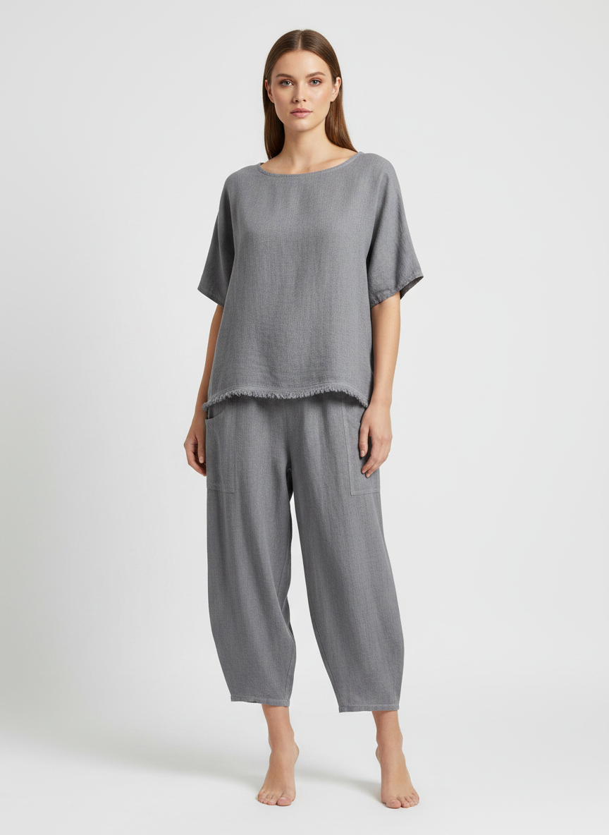 Linen Barrel Leg Cocoon Pant