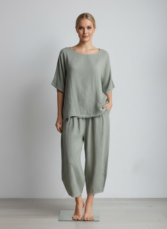 Linen Barrel Leg Cocoon Pant