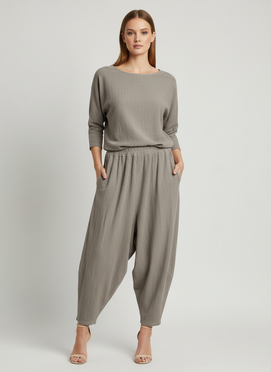 Linen Barrel Leg Cocoon Pant