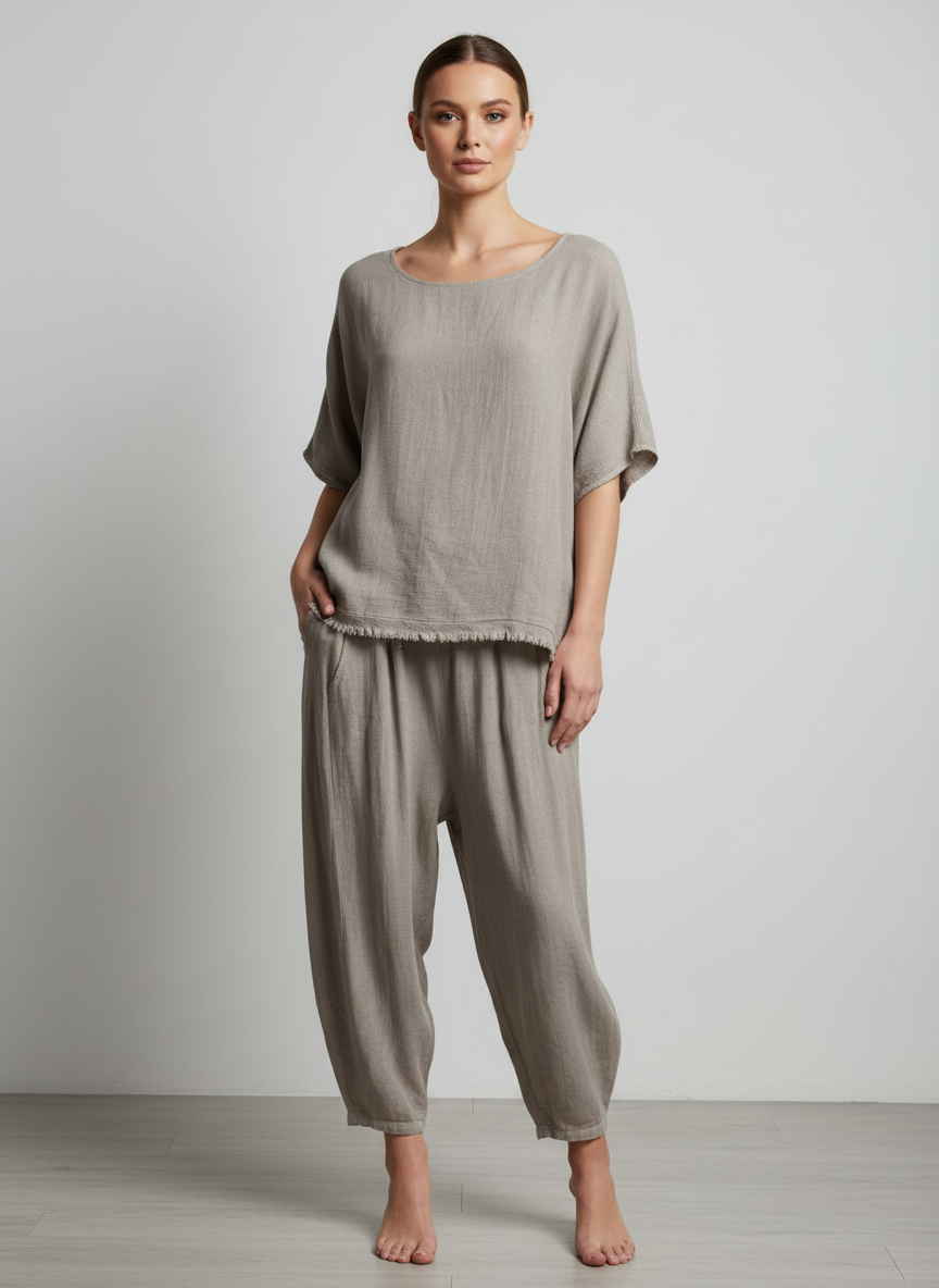 Linen Barrel Leg Cocoon Pant