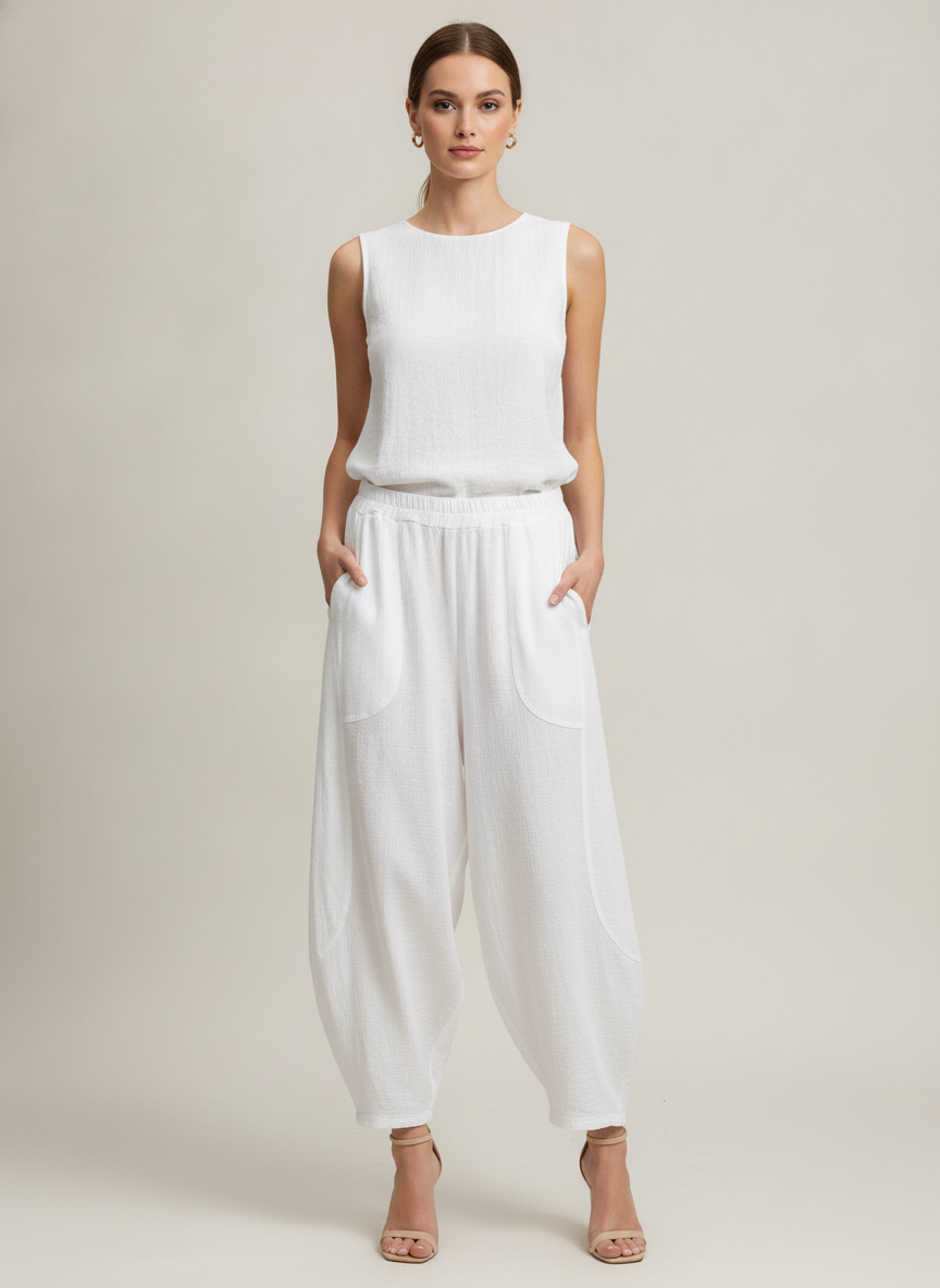 Linen Barrel Leg Cocoon Pant