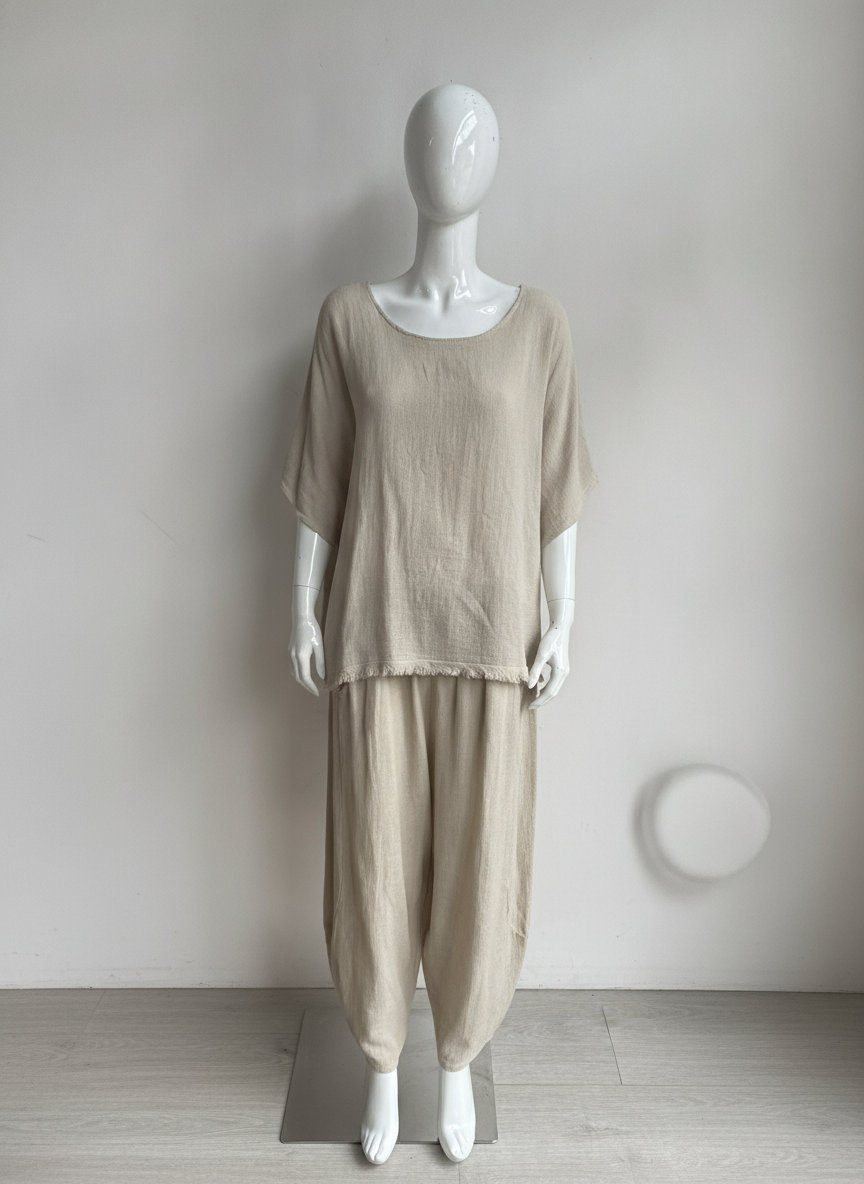 Linen Barrel Leg Cocoon Pant