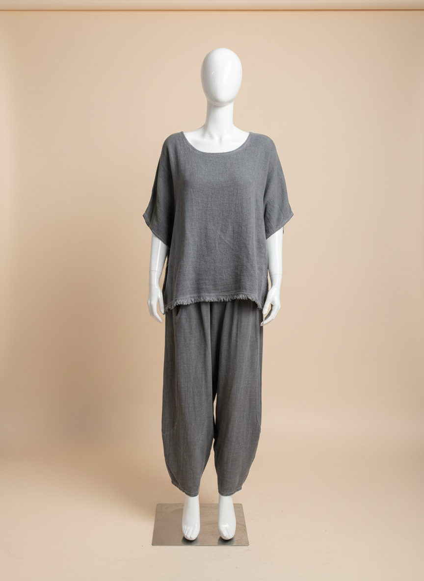 Linen Barrel Leg Cocoon Pant