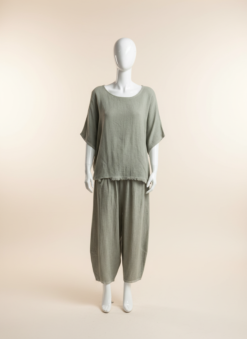 Linen Barrel Leg Cocoon Pant