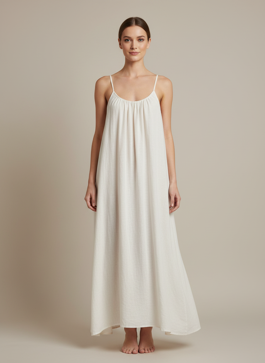 Cotton Pleat Neck Sun Dress Lagenlook