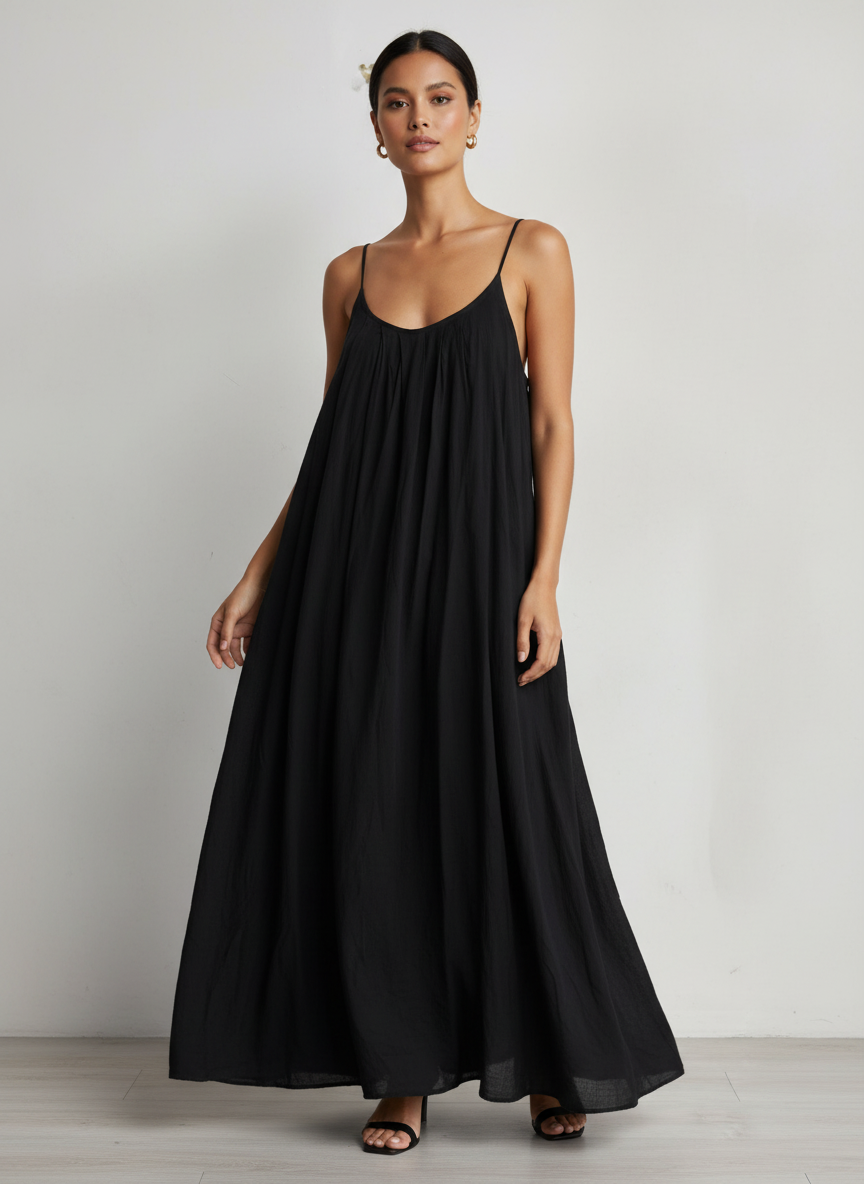 Cotton Pleat Neck Sun Dress Lagenlook