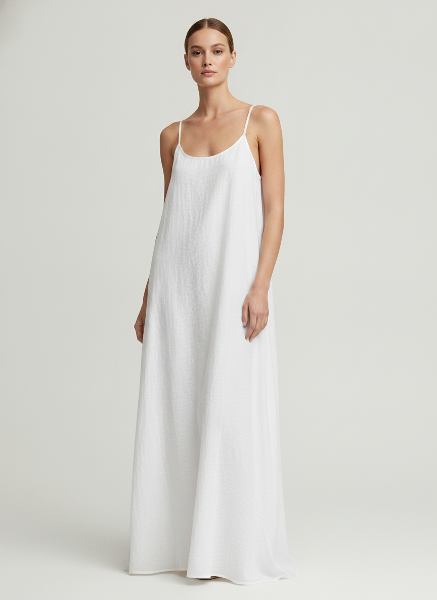Cotton Pleat Neck Sun Dress Lagenlook