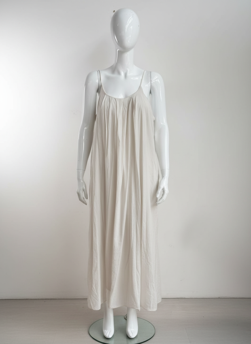 Cotton Pleat Neck Sun Dress Lagenlook