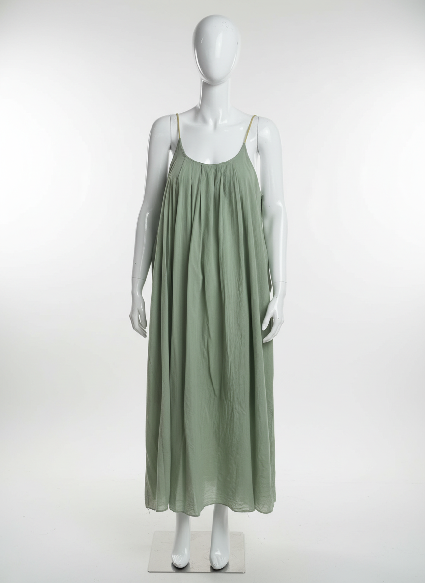 Cotton Pleat Neck Sun Dress Lagenlook