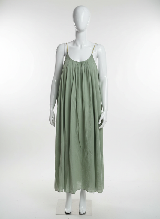 Cotton Pleat Neck Sun Dress Lagenlook