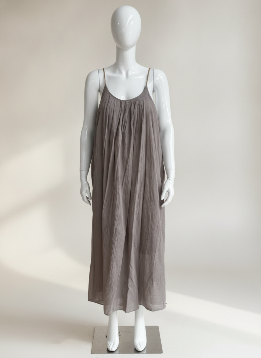 Cotton Pleat Neck Sun Dress Lagenlook