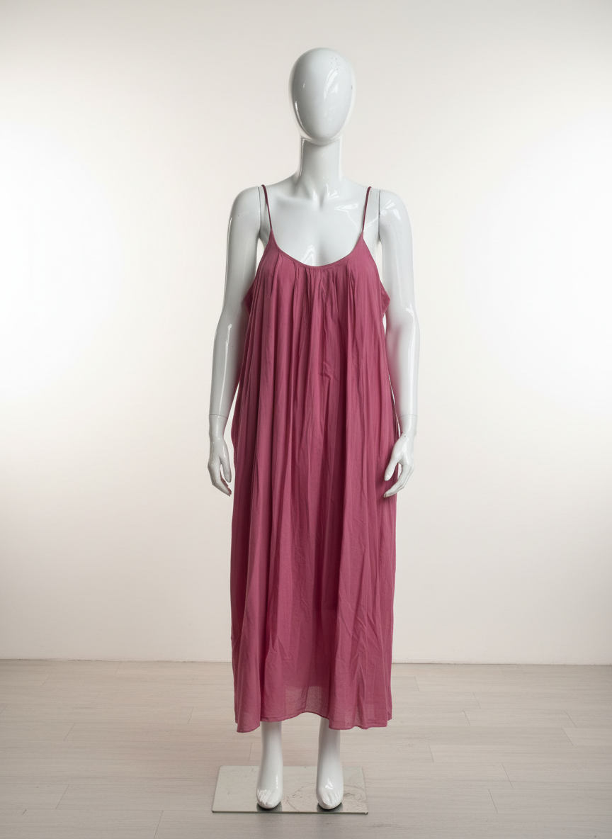 Cotton Pleat Neck Sun Dress Lagenlook