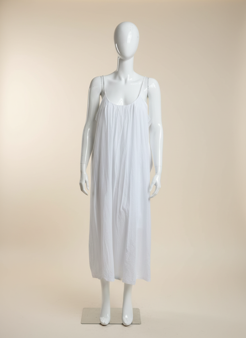 Cotton Pleat Neck Sun Dress Lagenlook
