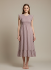Shirred Elasticated Gingham Midi Dress