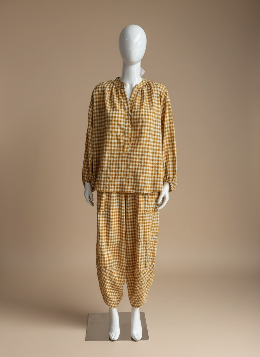 Gingham Button Neck Blouse