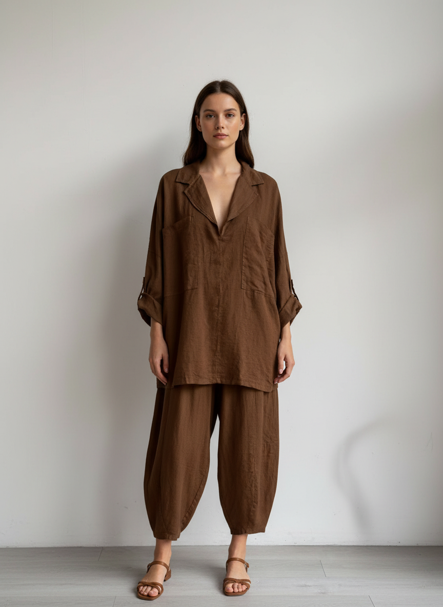 Made in Italy Linen V Neck Top