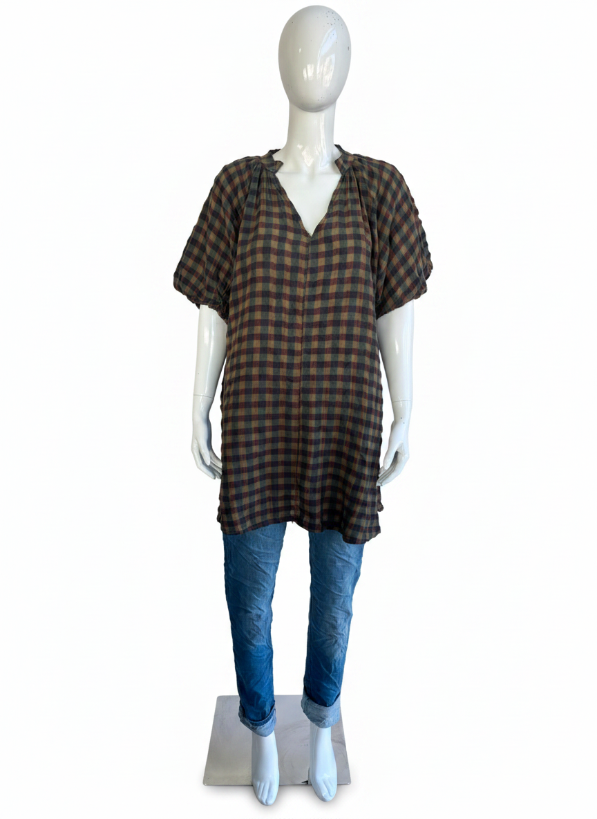 Gingham Puffball sleeve Swing Dress