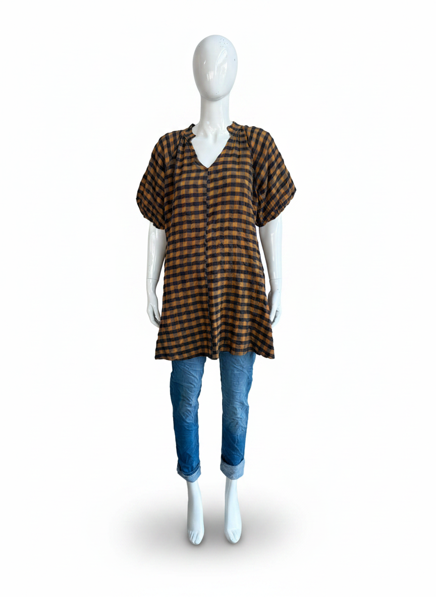Gingham Puffball sleeve Swing Dress