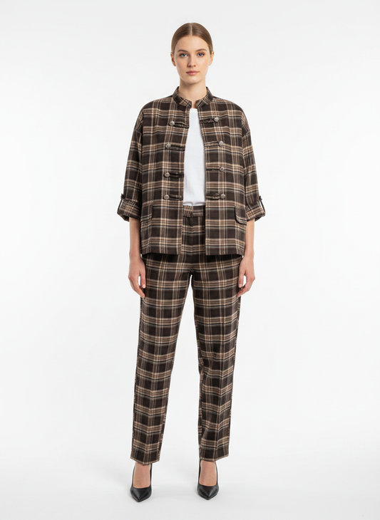 Women's Plaid Barrel Leg Pant