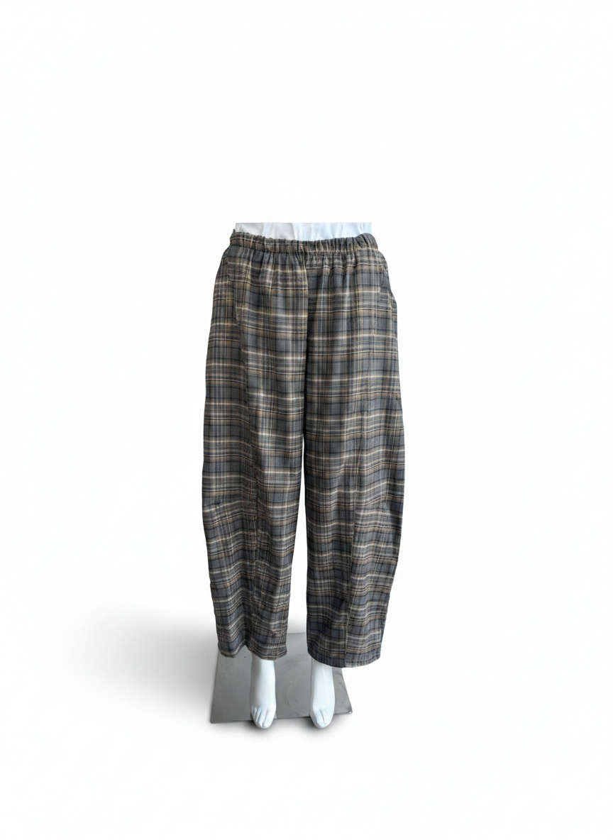 Women's Plaid Barrel Leg Pant