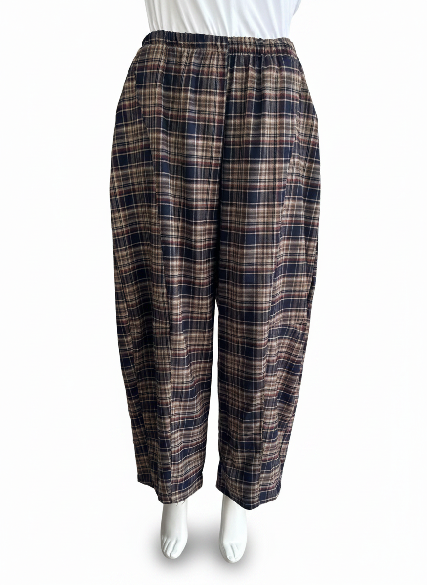 Women's Plaid Barrel Leg Pant