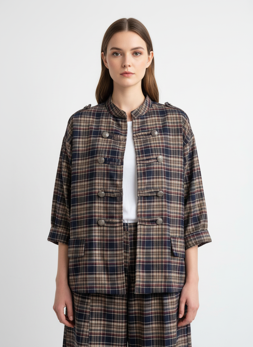 Women's Plaid Military Jacket
