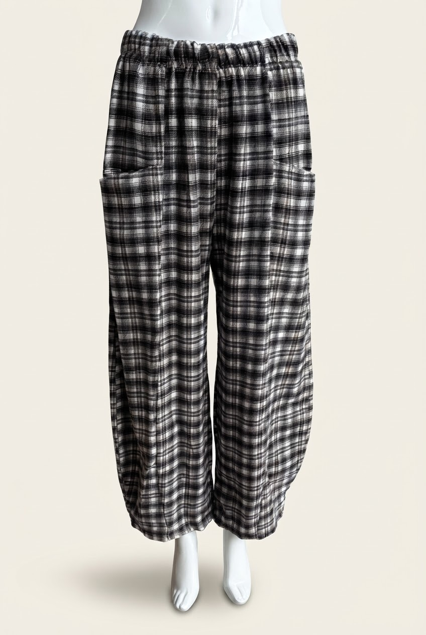 Relax Barrel Brushed Cotton Plaid Pants