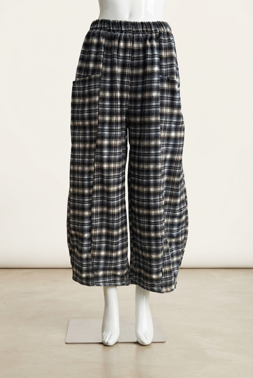 Relax Barrel Brushed Cotton Plaid Pants