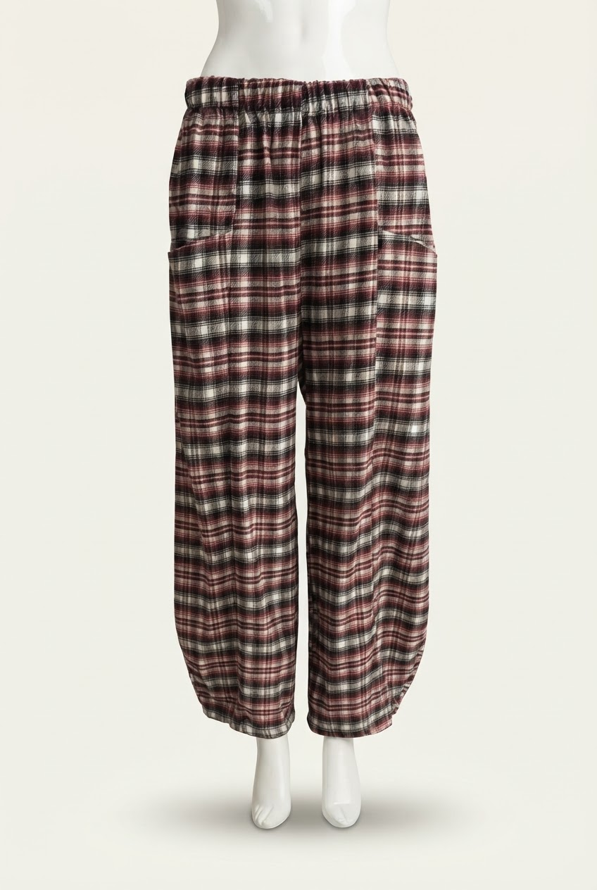 Relax Barrel Brushed Cotton Plaid Pants
