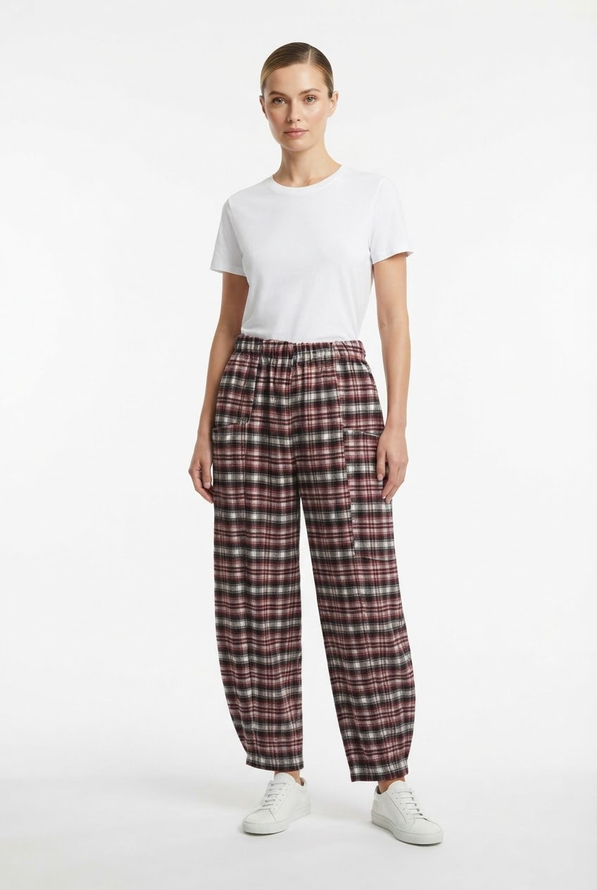 Relax Barrel Brushed Cotton Plaid Pants