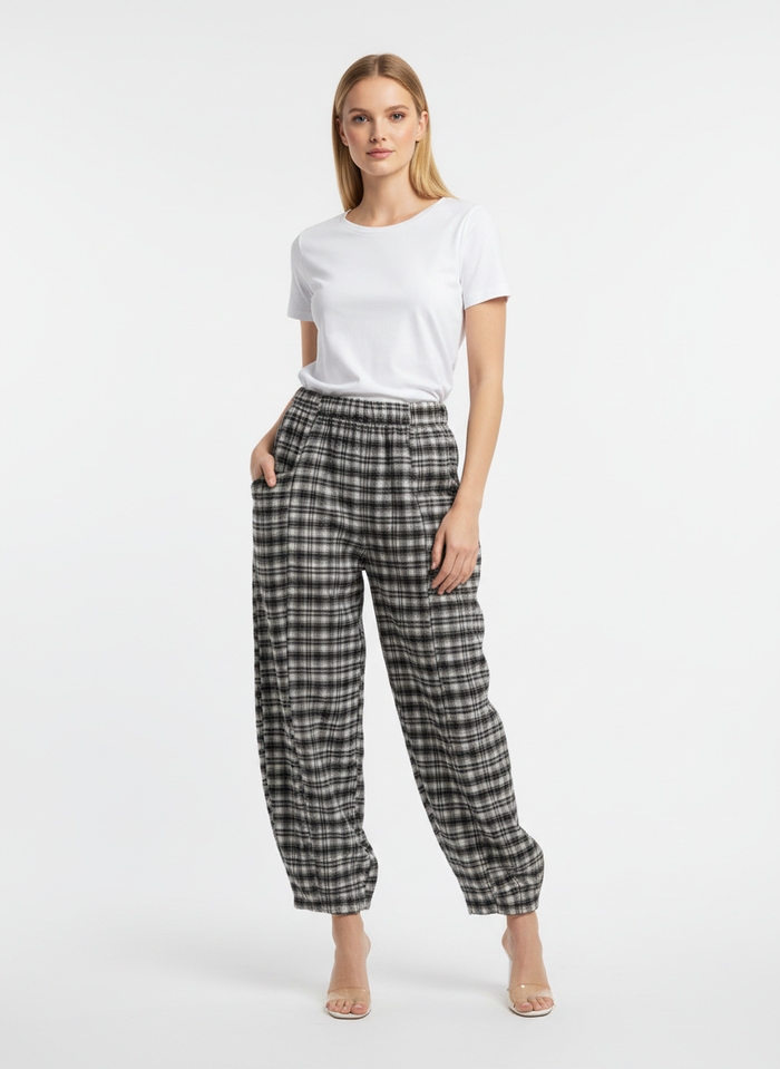 Relax Barrel Brushed Cotton Plaid Pants