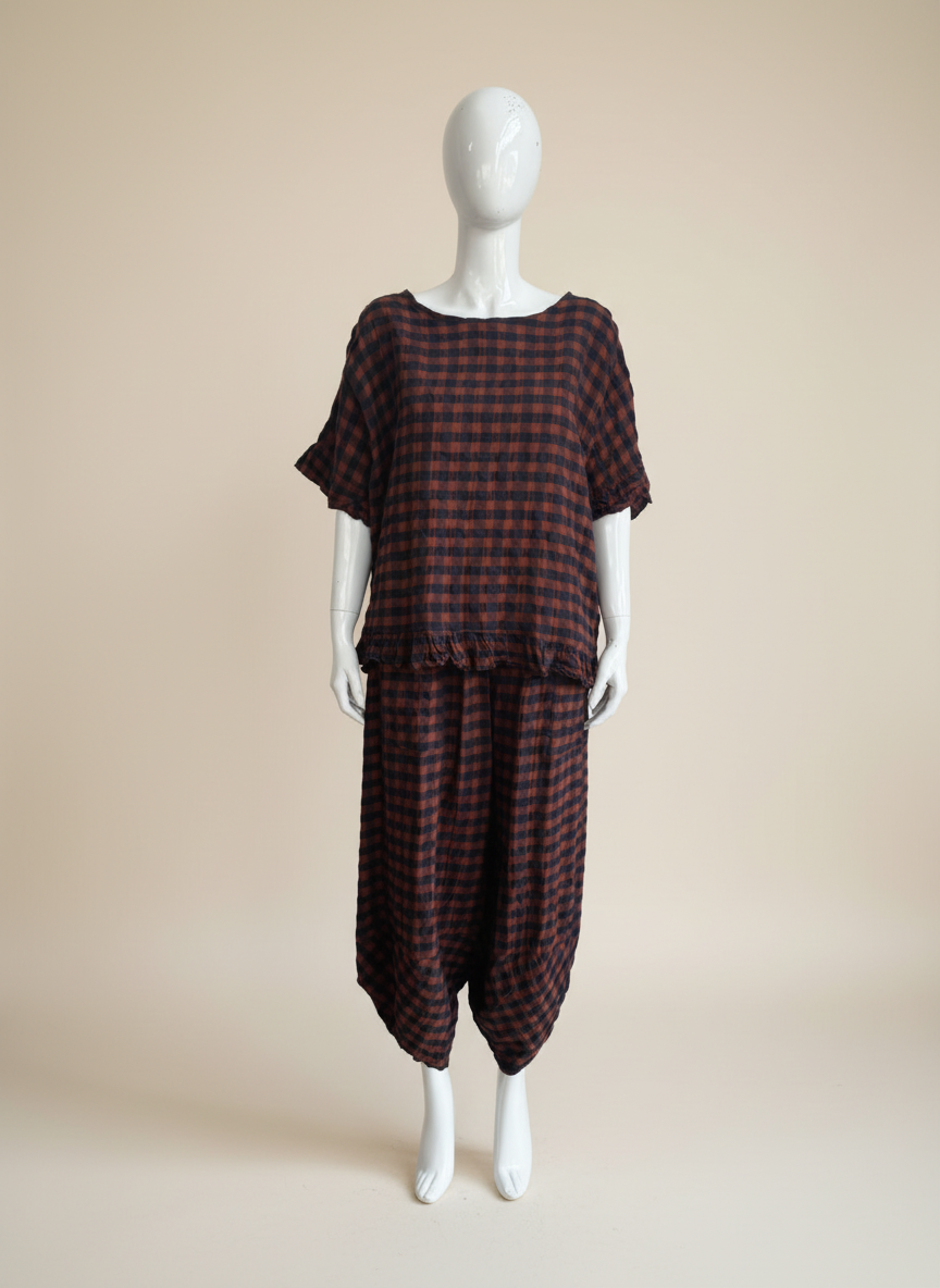 Made in Italy Gingham Frill Top