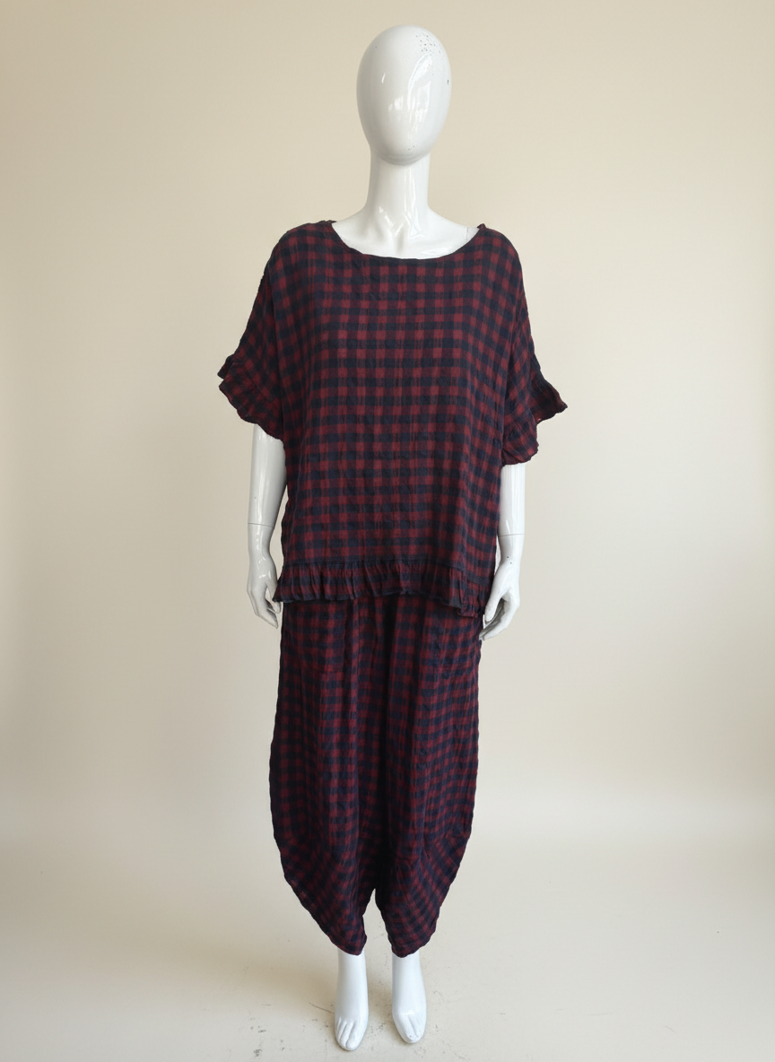 Made in Italy Gingham Frill Top
