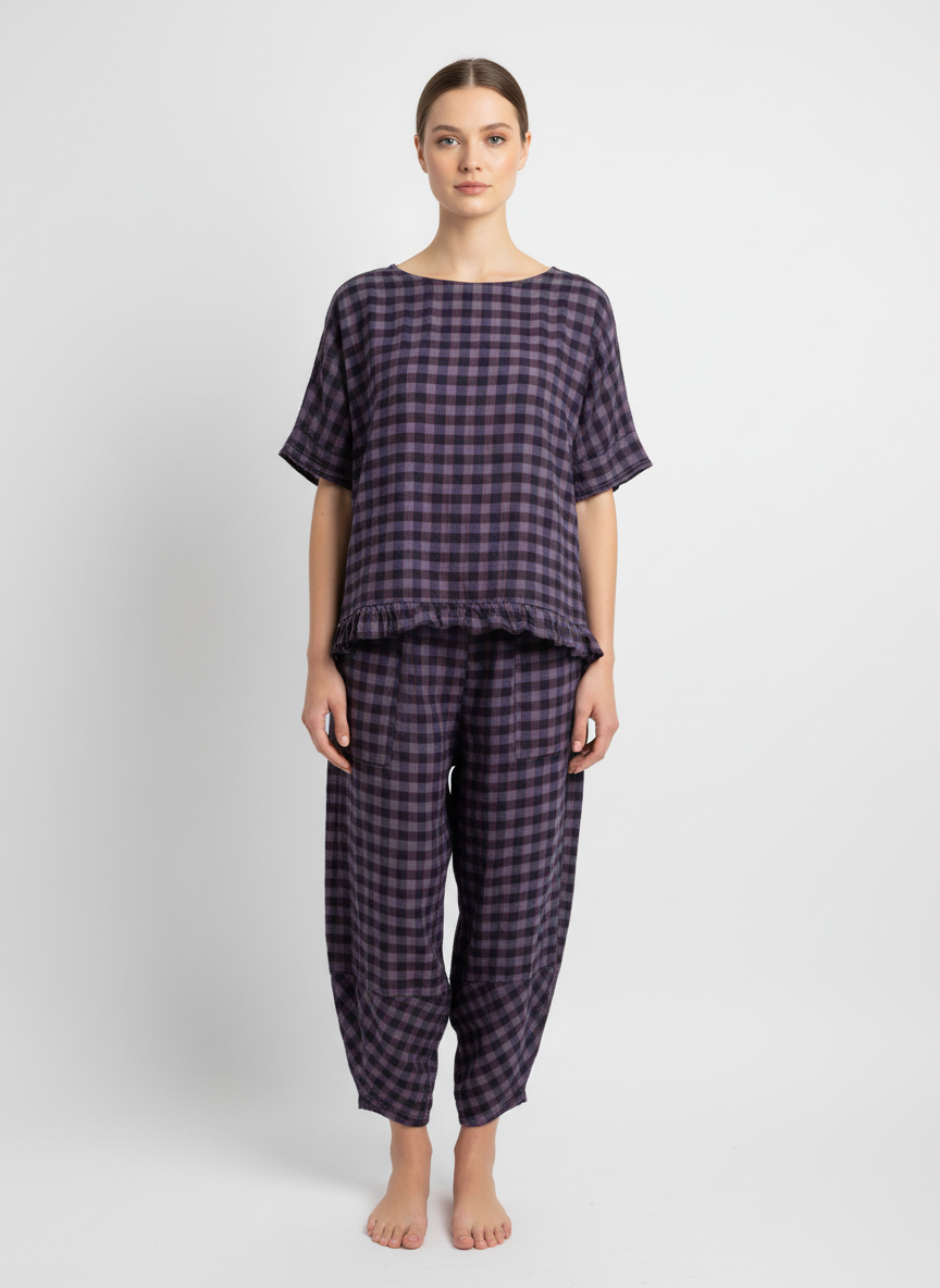 Made in Italy Gingham Frill Top