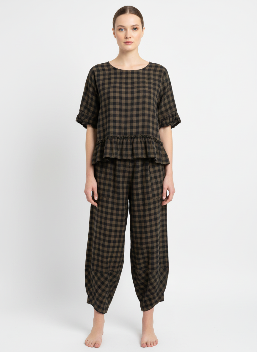 Made in Italy Gingham Frill Top