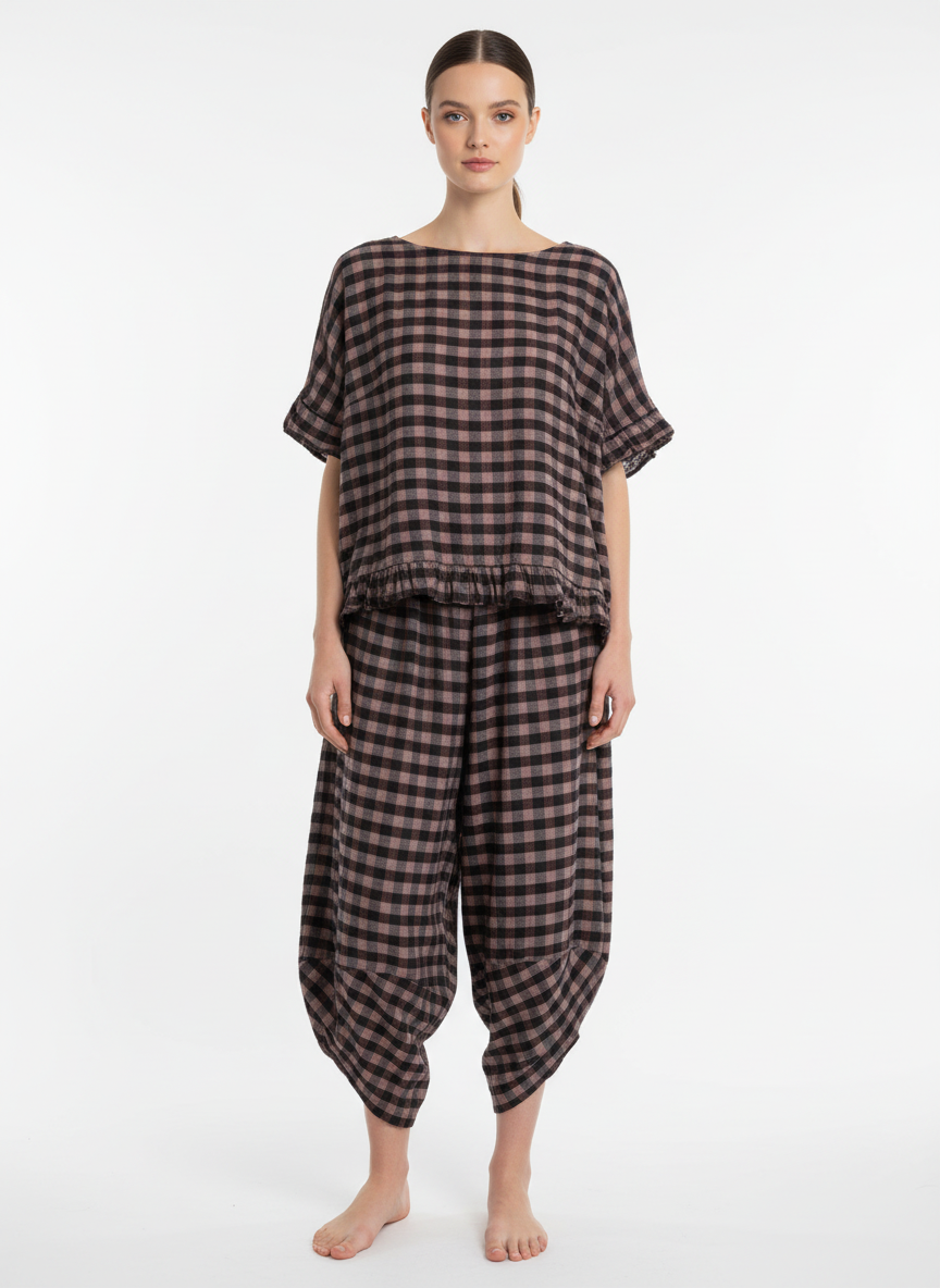 Made in Italy Gingham Frill Top