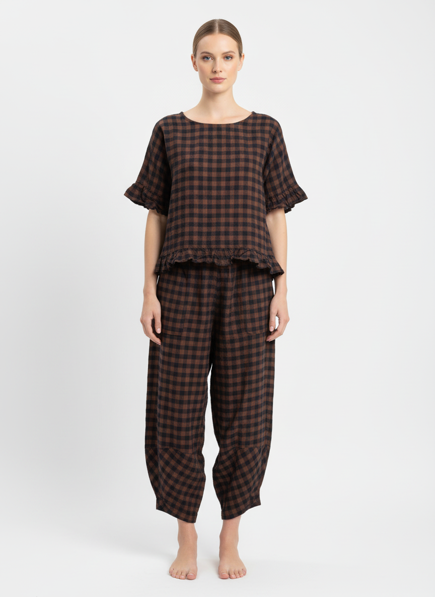 Made in Italy Gingham Frill Top