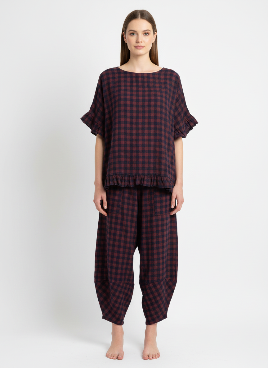 Made in Italy Gingham Frill Top