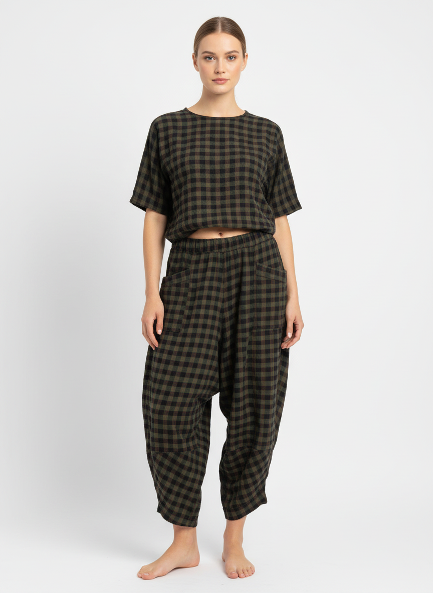 Made in Italy Cotton Gingham Shelby Pant