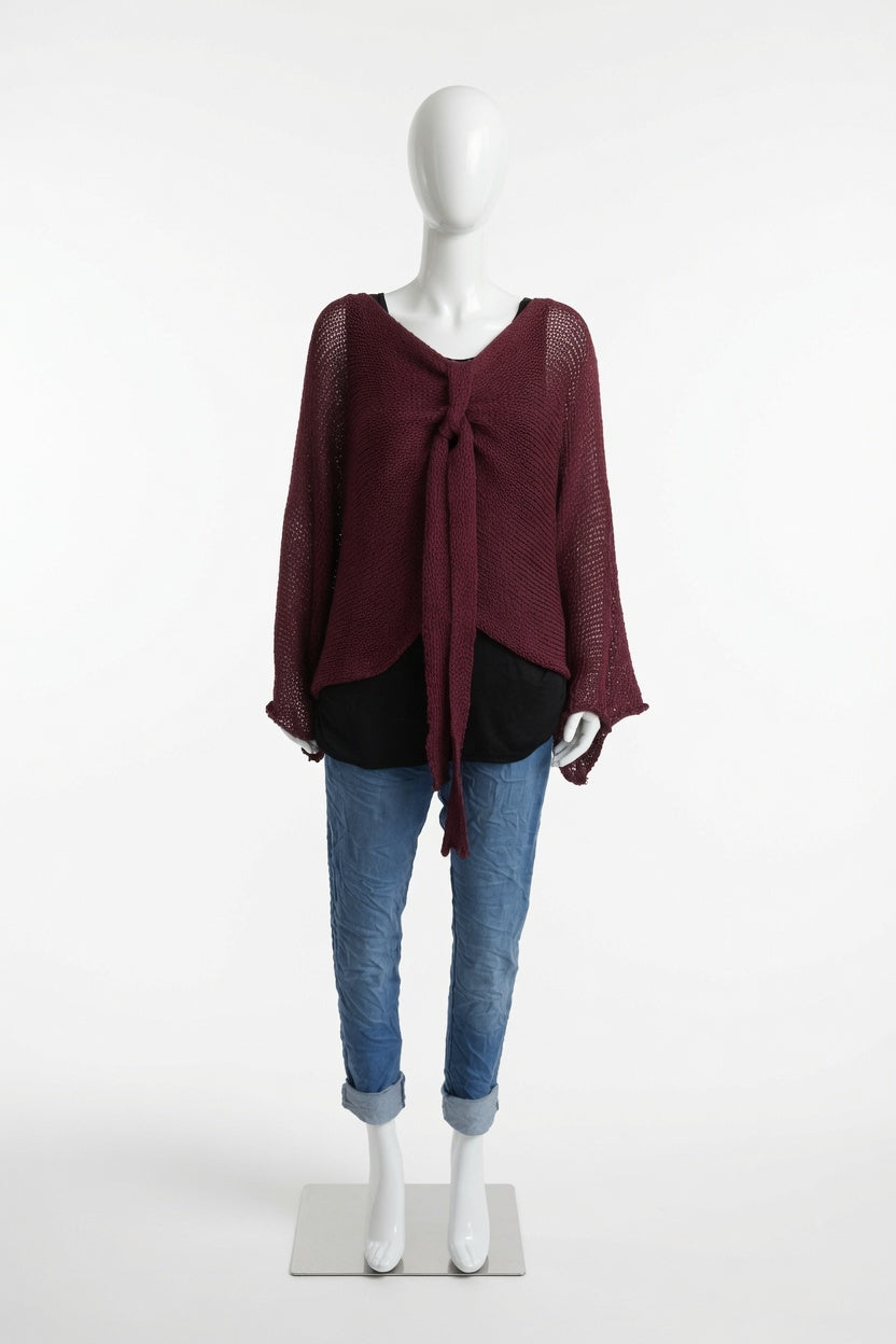 Tie Ruched Cotton Knit Top