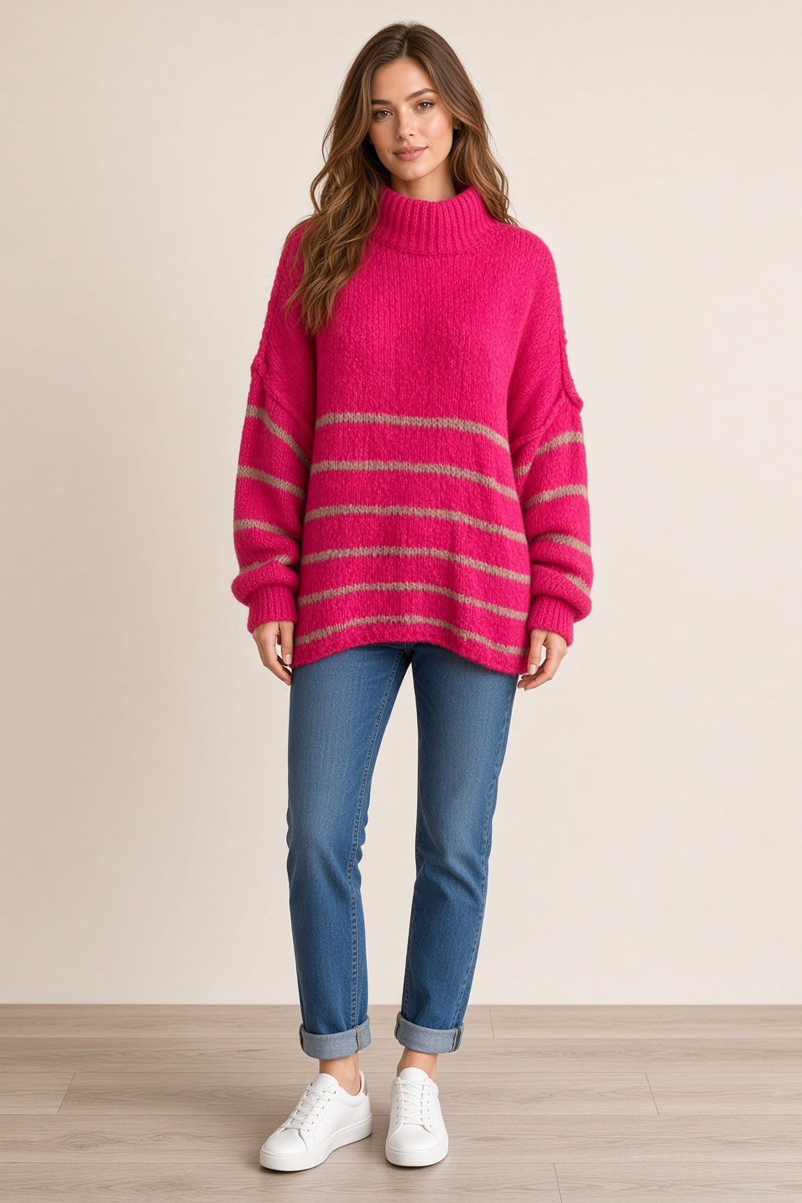Wool Stripe Balloon Sleeve Jumper